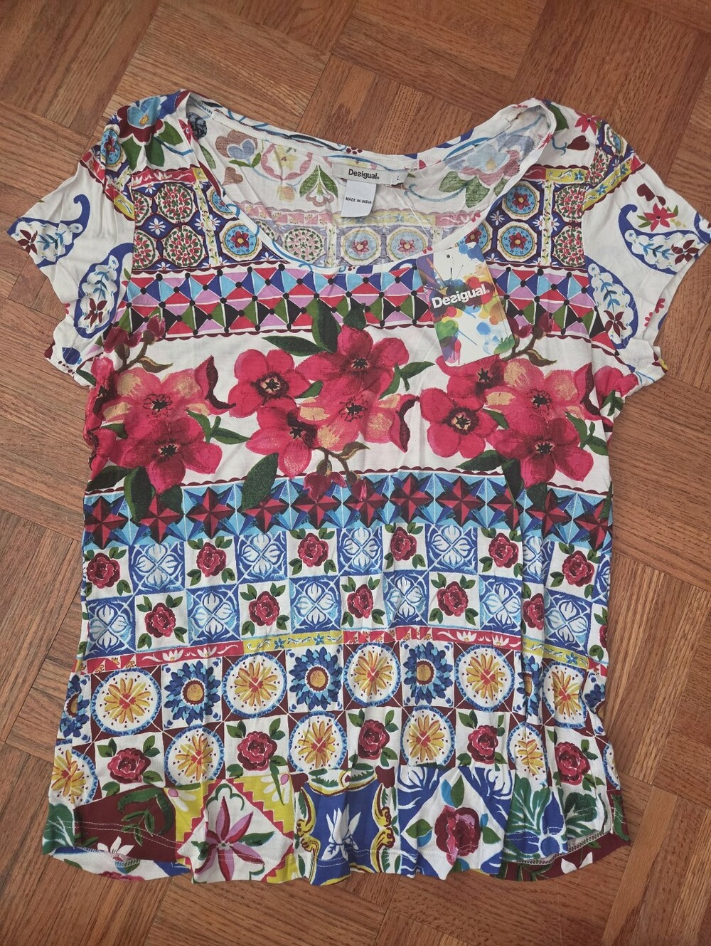 Desigual Multicolor Floral & Mosaic Short Sleeve Tee